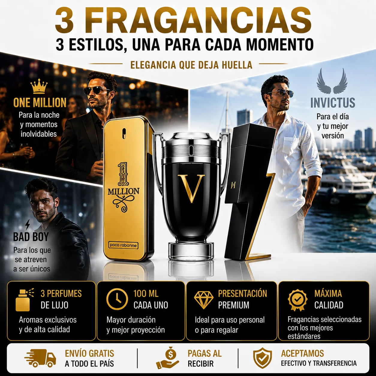 ⚱ KIT 3 Fragancias Masculinas de Lujo de 100 ML