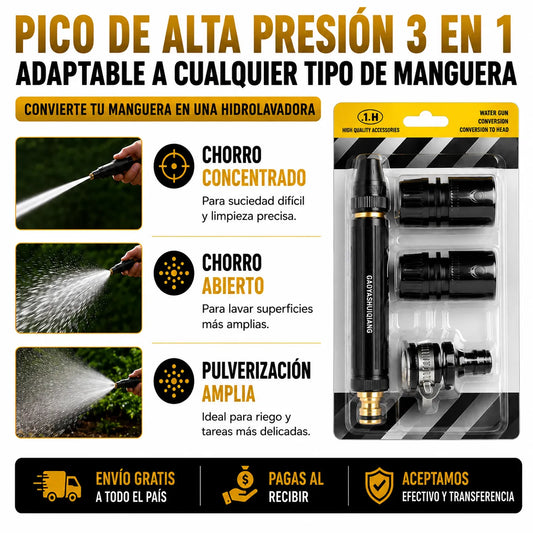 💦 Pico Alta Presión 3 en 1 [Adaptable a cualquier tipo de Manguera]