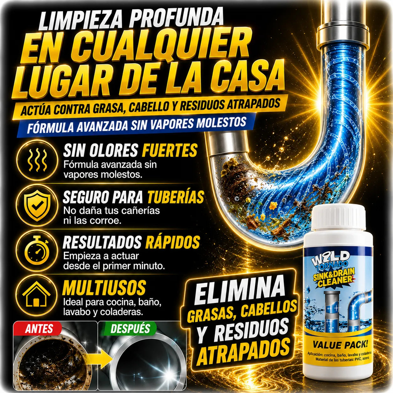 🪠 Wild Tornado I Destapa Todo y Elimina Malos Olores
