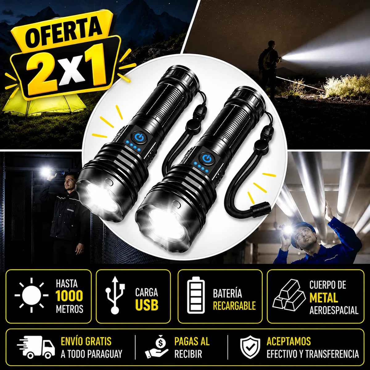 🔦 Linterna AMERICANA DE METAL LÁSER PRO! [Lleva 2 y paga solo 1]